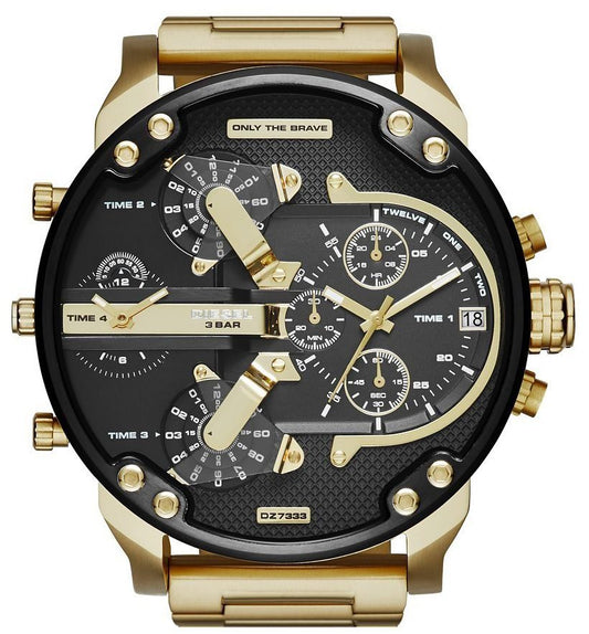 Diesel Mr. Daddy 2.0 DZ7333 Gold Chronograph Men’s Watch – Multi-Time Zone Luxury Timepiece”